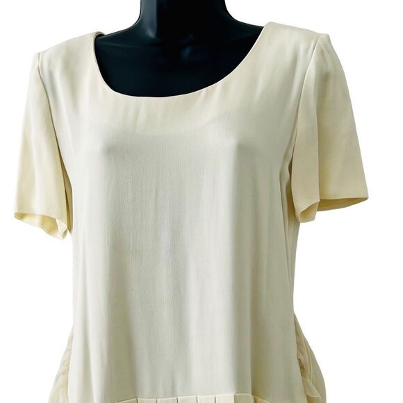 Vtg 80s 90s Pleated Maxi Dress Drop Waist Donna Ricco Ivory Preppy Ankle 4 XS - Picture 8 of 15